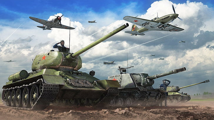 War Thunder, самолет, Gaijin Entertainment, танк, T-34, SU-152, IS-2, видео игри, HD тапет