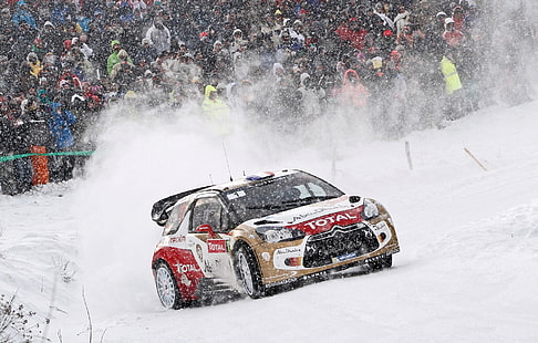 Snow, People, Turn, Citroen, DS3, WRC, Rally, Fans, Competition, Sfondo HD HD wallpaper