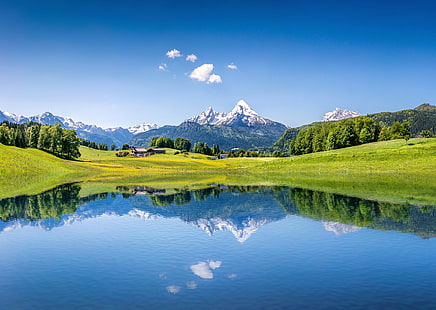 Езеро, 4K, Летни планини, Алпи, HD тапет HD wallpaper