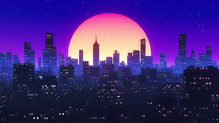 The sun, Night, Music, The city, Background, 80s, 80's, Synth, Retrowave, Synthwave, New Retro Wave, Futuresynth, Sintav, Retrouve, Outrun, HD wallpaper