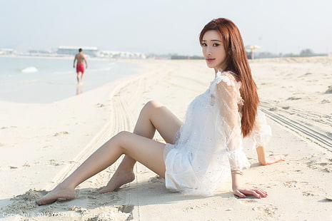 женщины, женщины на природе, азиатки, модель, пляж, HD обои HD wallpaper