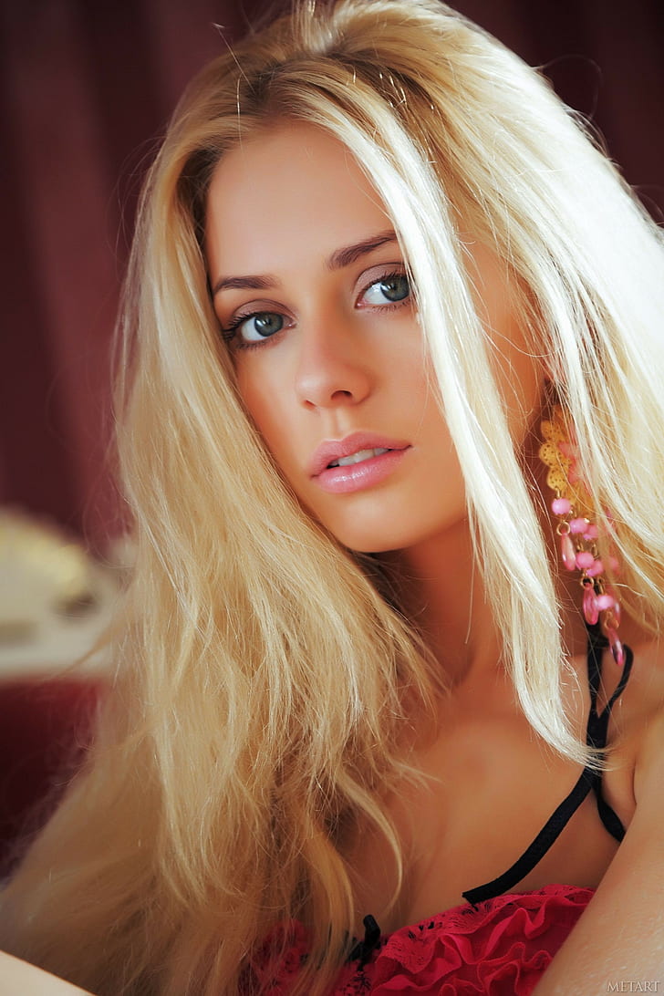 women blonde long hair jennifer mackay blue eyes face metart magazine lingerie, HD wallpaper