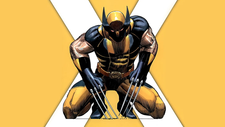 Illustrazione di Wolverine, X-Men, Wolverine, giallo, Marvel Comics, opere d'arte, artigli, fumetti, Sfondo HD
