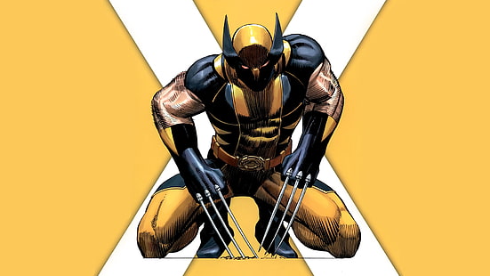 Ilustracja Wolverine, X-Men, Wolverine, żółty, Marvel Comics, grafika, pazury, komiksy, Tapety HD HD wallpaper
