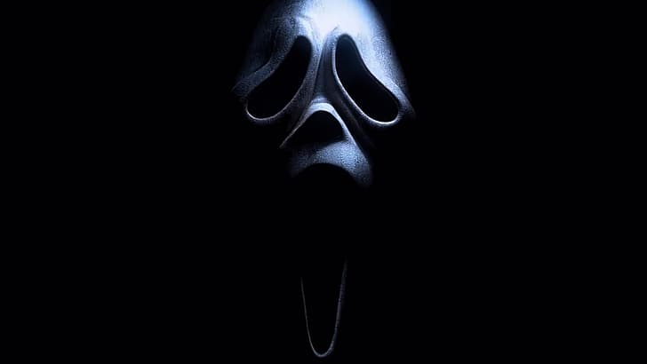 крик, маска, черный фон, лицо призрака, ужасы, кино, HD обои