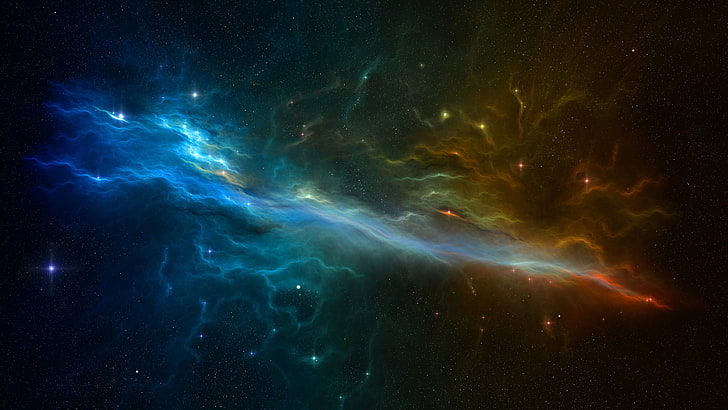 Galaxie digitale Tapete, blau und orange Galaxie digitale Tapete, Raum, Medusa-Nebel, bunt, Galaxie, Sterne, digitale Kunst, Nebel, HD-Hintergrundbild