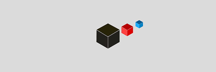 black, cube, gray, minimalism, red, HD wallpaper