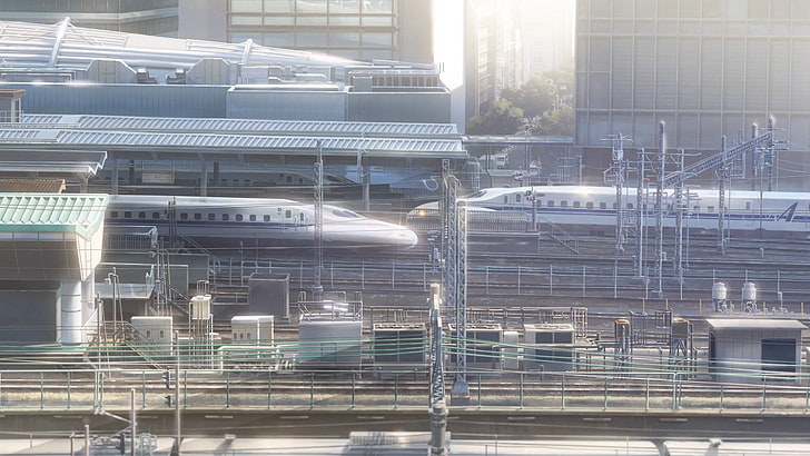 treno bianco, Kimi no Na Wa, Giappone, stazione ferroviaria, Sfondo HD