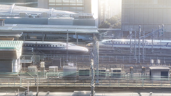белый поезд, Кими но На Ва, Япония, ж / д вокзал, HD обои HD wallpaper