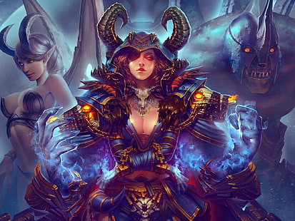 World of Warcraft, arte pittura, ragazza, mostro, illustrazione del personaggio del gioco, mondo, Warcraft, arte, pittura, ragazza, mostro, Sfondo HD HD wallpaper