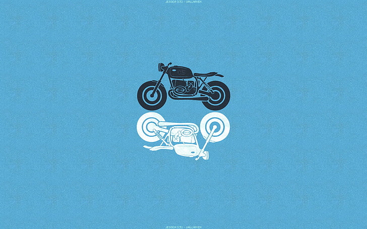 ilustracja czarny motocykl, motocykl, minimalizm, niebieskie tło, cyjan, cyjan, Tapety HD