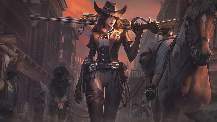 League of Legends, Caitlyn (League of Legends), cowgirl, HD wallpaper