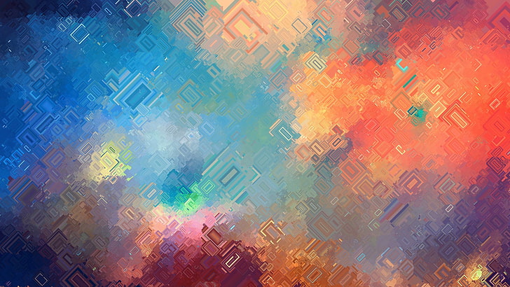 oranye, biru, dan hijau wallpaper digital, abstrak, berwarna-warni, seni digital, oranye, cyan, Wallpaper HD