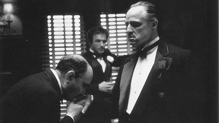 Mafia, fotosy z filmu, monochromatyczne, Vito Corleone, Marlon Brando, filmy, Ojciec chrzestny, Tapety HD