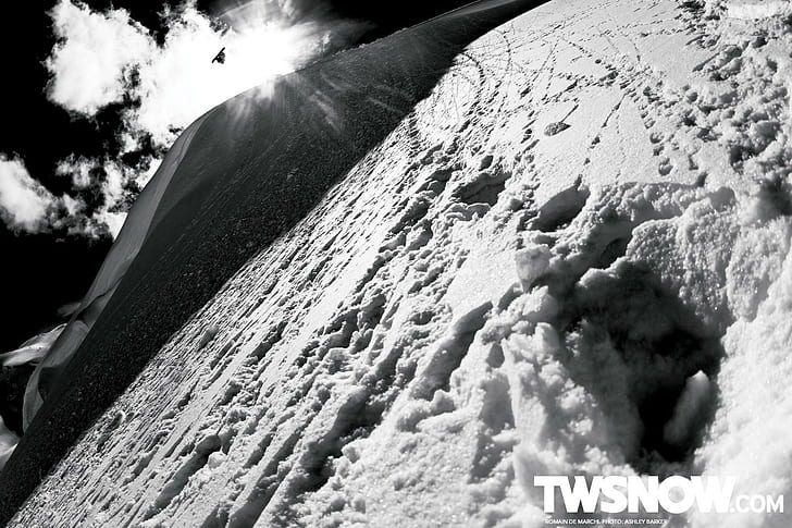 musim dingin, salju, snowboard, monokrom, olahraga, Wallpaper HD
