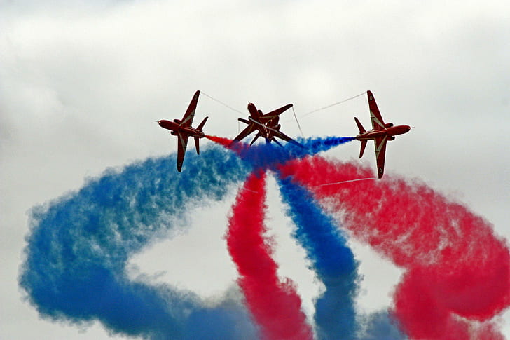 Colorful Maneuver, arrows, force, team, royal, aerobatic, aircraft planes, HD wallpaper