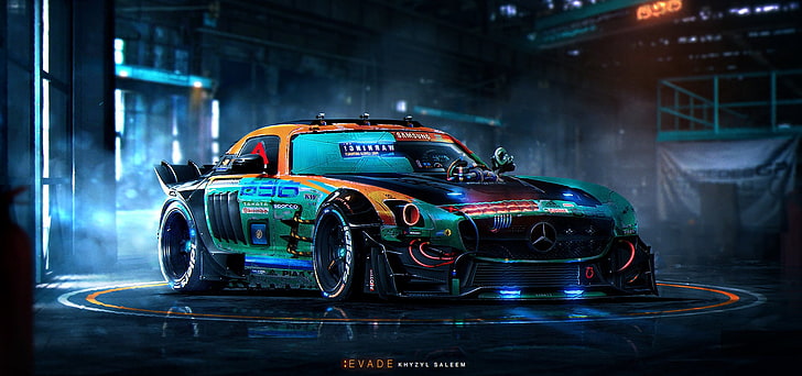 Auto, futuristisch, Haltung, Khyzyl Saleem, Mercedes-Benz SLS AMG, HD-Hintergrundbild