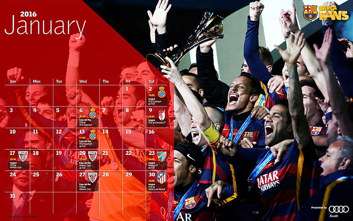 January 2016 Calendar-2015-2016 FC Barcelona HD Wa.., 2016 January soccer match schedule, HD wallpaper
