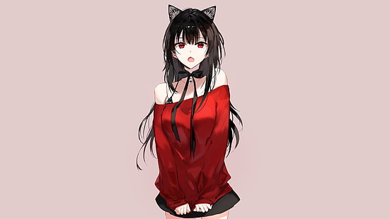 illustration de personnage d'anime femelle aux cheveux noirs, anime, filles anime, yeux rouges, Fond d'écran HD HD wallpaper