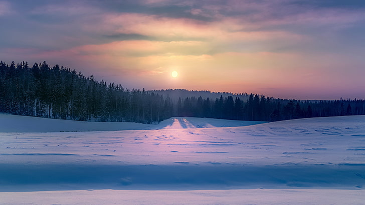 المناظر الطبيعية والطبيعة والشتاء والسماء والثلج، خلفية HD