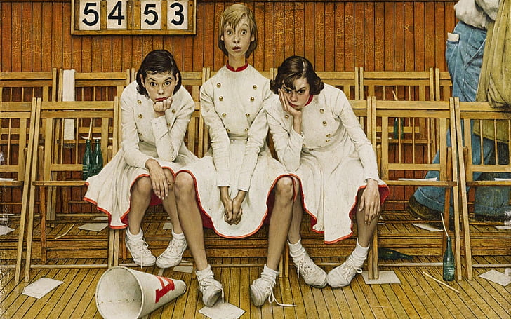 1952 (Year), artwork, women, group of women, Norman Rockwell, numbers, sitting, HD wallpaper