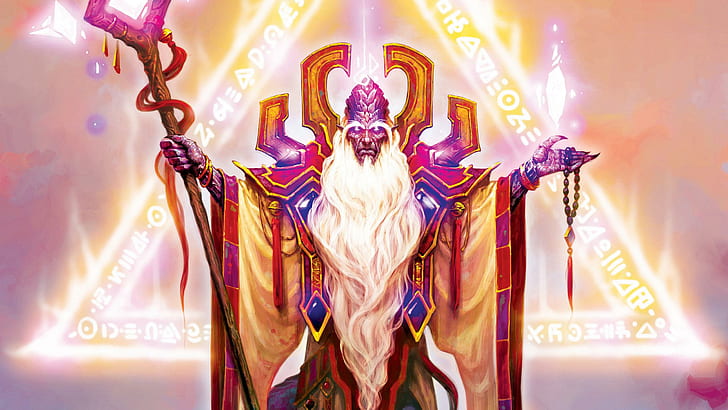World of Warcraft: The Burning Crusade, dressed man with long beard holding scepter cartoon character, games, 2560x1440, world of warcraft, world of warcraft: the burning crusade, HD wallpaper