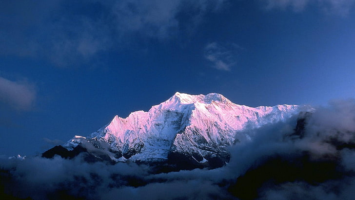 himalaya, nepal, top, peak, snow, sky, mountain, clouds, HD wallpaper