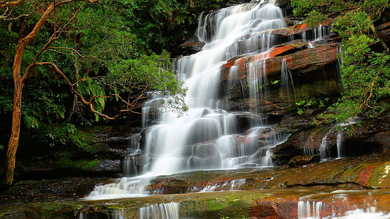 водопади, природа, водопад, дървета, HD тапет HD wallpaper