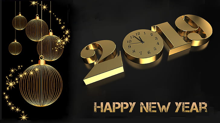 Happy New Year 2019 Gold 3d Desktop Sfondi desktop gratis per tablet PC e cellulare 3840 × 2160, Sfondo HD