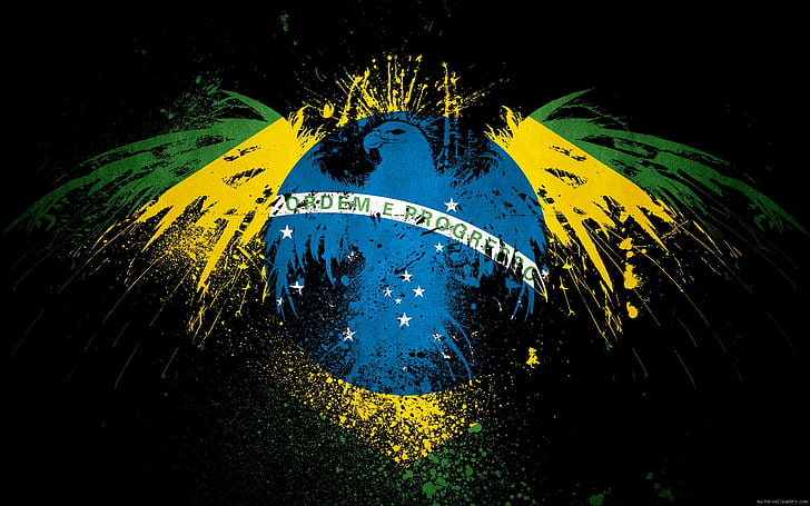 브라질 국기 색상, 녹색 흰색 노란색과 파란색 독수리 로고, 브라질, 세계, 독수리, 깃발, 추상, 다양 한 독수리, HD 배경 화면