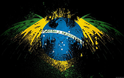 Орел на Бразилия Цветове на знамето, зелено бяло жълто и синьо лого на орел, Бразилия, свят, орел, флаг, абстрактно, разнообразно, HD тапет HD wallpaper