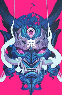 сине-серая маска цифровые обои, маска, демон, самурай, чунь ло, HD обои HD wallpaper