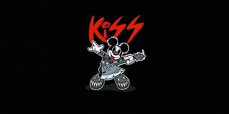 Kiss (music), Mickey Mouse, simple background, artwork, music, HD wallpaper