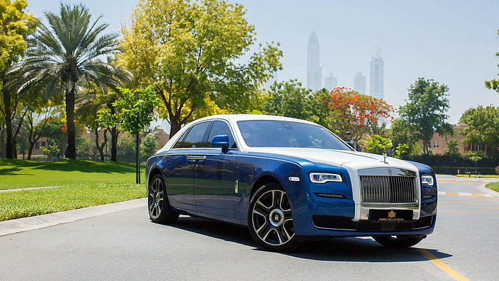 Rolls Royce, Rolls-Royce Ghost, Voiture bleue, Voiture, Voiture de luxe, Fond d'écran HD