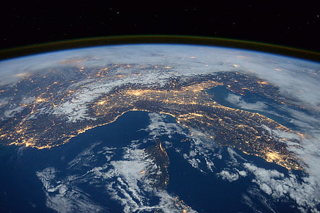 станция, космос, земля, взгляд, международный, ночь, HD обои HD wallpaper