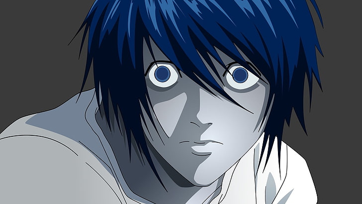 L of Death Note иллюстрация, аниме, Lawliet L, Death Note, лицо, аниме мальчики, HD обои