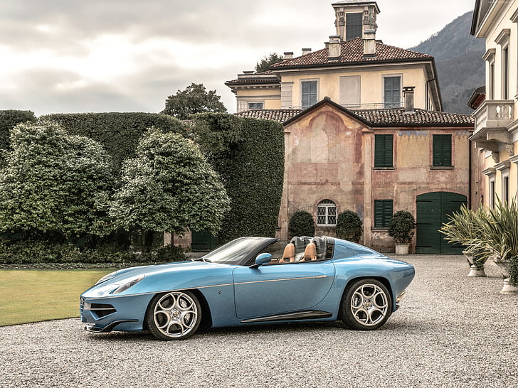 blue, Geneva Auto Show 2016, Alfa Romeo Disco Volante Spyder, cabriolet, HD wallpaper