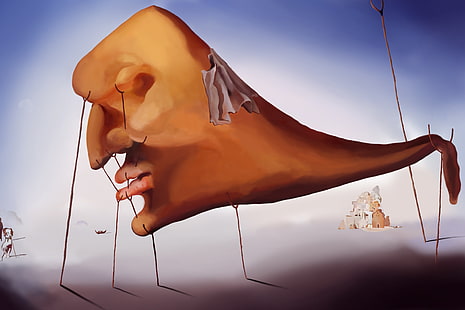 Салвадор Дали, кафява и бяла рисунка на човешко лице, Art And Creative,, art, HD тапет HD wallpaper