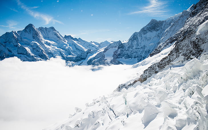 Бернские Альпы, Юнгфрау, Саммит, Швейцария, 4K, HD обои