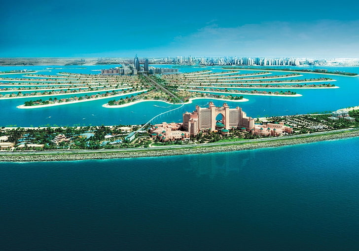 doğa, peyzaj, fotoğrafçılık, Cityscape, modern, kentsel, havadan görünüm, mimari, deniz, gökdelen, Dubai, Birleşik Arap Emirlikleri, HD masaüstü duvar kağıdı