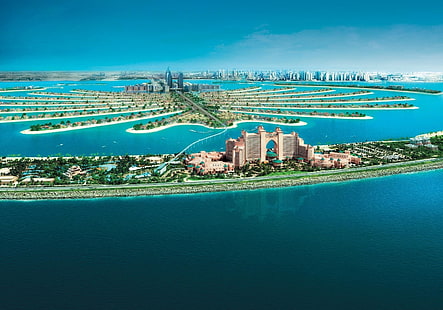przyroda, krajobraz, fotografia, pejzaż, nowoczesny, miejski, widok z lotu ptaka, architektura, morze, wieżowiec, Dubaj, Zjednoczone Emiraty Arabskie, Tapety HD HD wallpaper