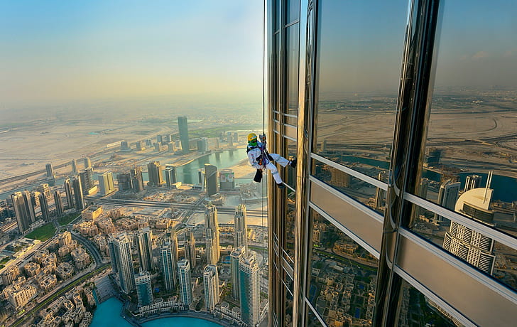 stad, arbete, män, skyskrapa, Dubai, HD tapet