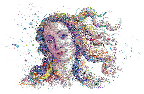 visage de femme, visage, bactéries, virus, la naissance de Vénus, la Vénus de Botticelli, Fond d'écran HD HD wallpaper