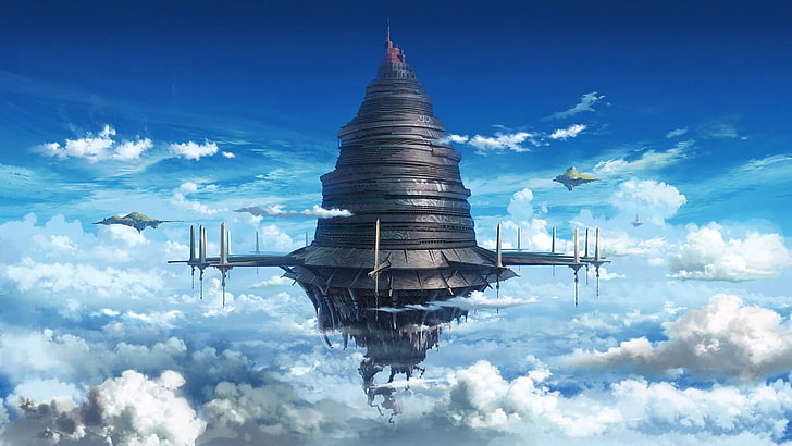 grafika pływającego zamku, Sword Art Online, anime, krajobraz, Tapety HD