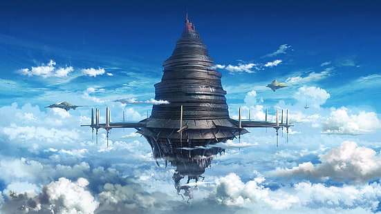 graphique de château flottant, Sword Art Online, anime, paysage, Fond d'écran HD HD wallpaper
