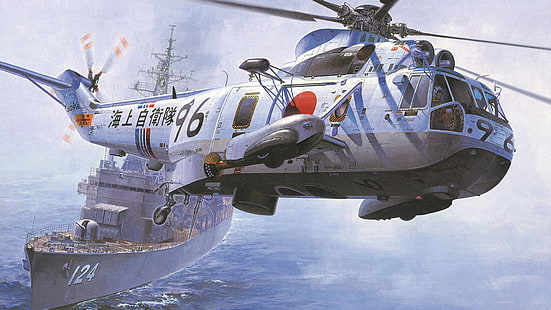 Sea King, противолодочный боевой вертолет, JMSDF, ASW, Силы самообороны Японии, HSS-2B, противолодочный вертолет, HD обои HD wallpaper