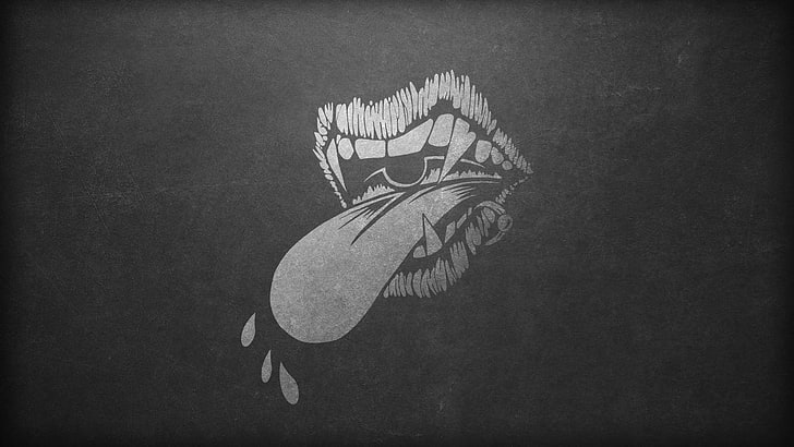 mouth with fang HD wallpaper, punk rock, music, minimalism, gray, tongues, HD wallpaper