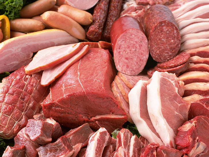 Carne, salsiccia, affettati, assortiti, varietà, Sfondo HD