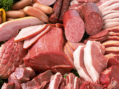 Meat, Sausage, Sliced​​, Assorted, Varieties, HD wallpaper HD wallpaper