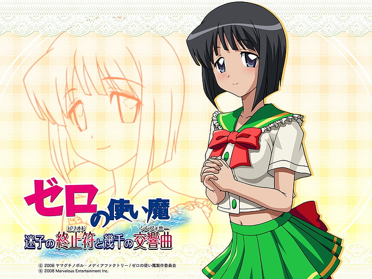 black-haired female anime character wallpaper, zero no tsukaima, siesta, girl, brunette, skirt, smile, HD wallpaper